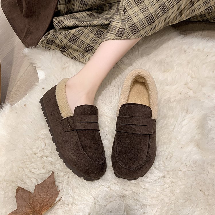 复古懒人一脚蹬加绒加厚保暖棉鞋