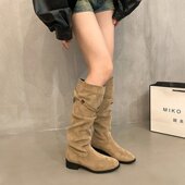 小众复古堆堆靴女2025秋冬新款 时尚 西部牛仔靴子不过膝高筒骑士靴