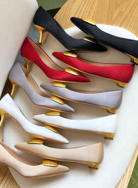 Rupert sanderson真丝绸缎高跟鞋女细跟不累脚配裙子气质职业单鞋