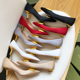 Rupert sanderson真丝绸缎高跟鞋女细跟不累脚配裙子气质职业单鞋