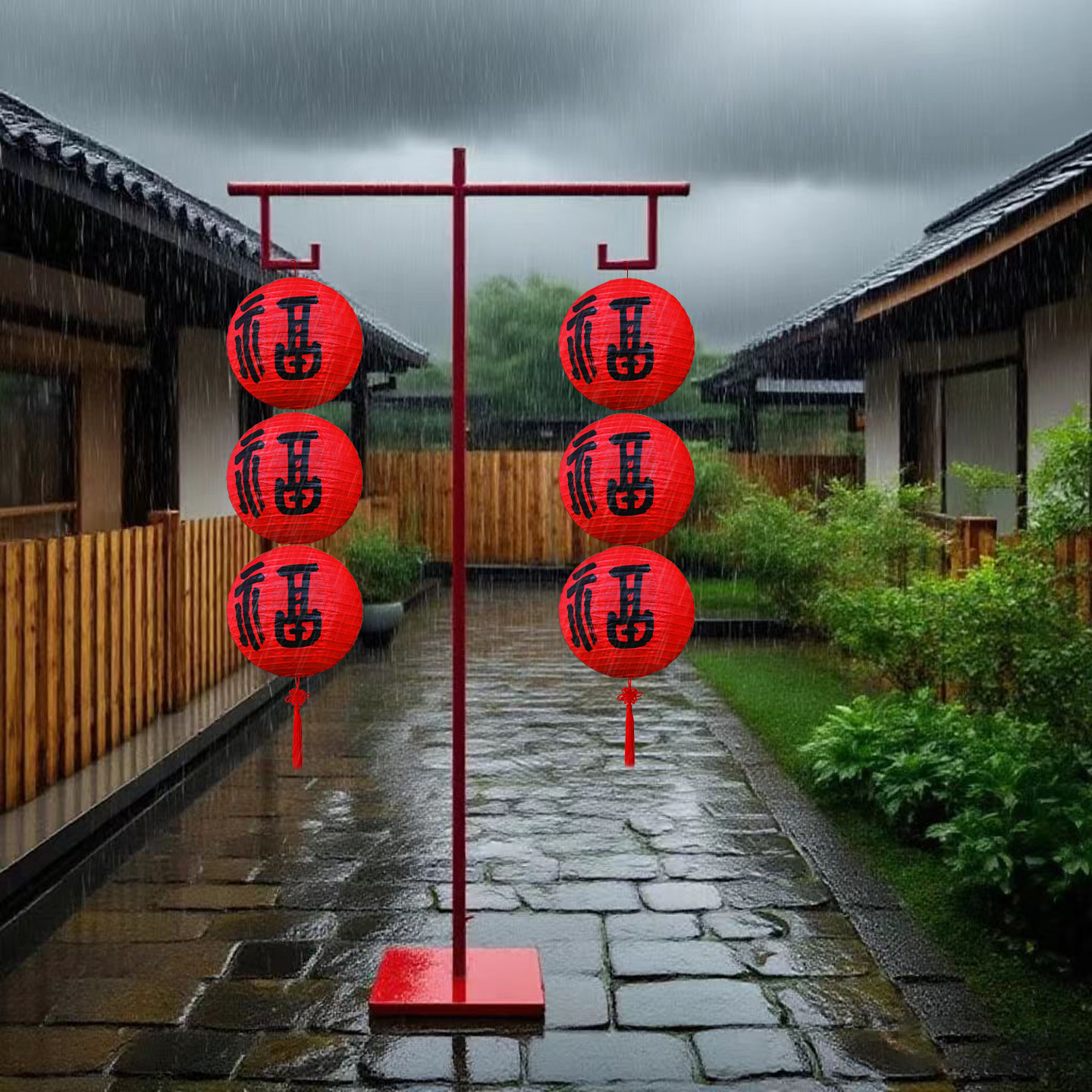 新年元宵节氛围户外防水福字灯笼串引路杆落地支撑展示架子悬挂饰