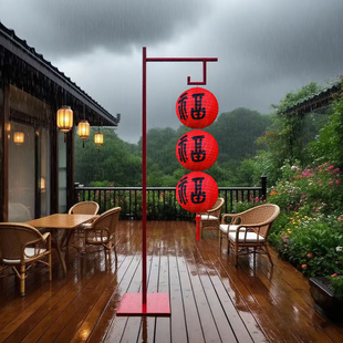 2025新款户外防水防晒福字灯笼串引路落地展示架子灯笼杆道具摆件