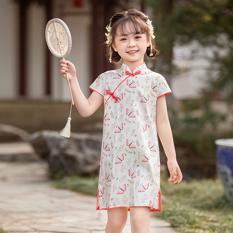 童乐慧女童夏季新款短袖旗袍改良宝宝旗袍裙民族风儿童连衣裙中国
