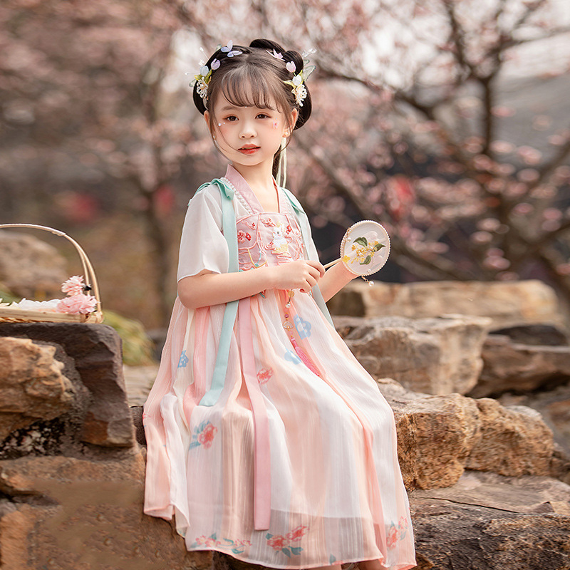 童樂慧漢服女童古裝女孩超仙中國風(fēng)連衣裙夏款兒童古風(fēng)唐裝新款漢
