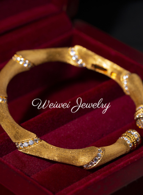 银重工拉丝竹节镶钻中式手镯