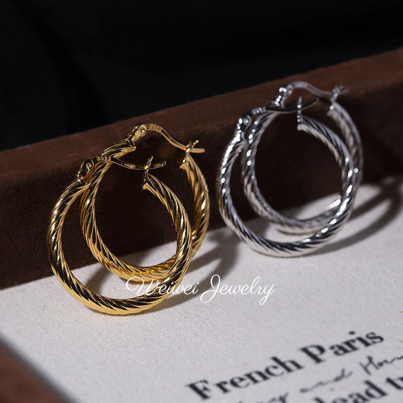大麻花S925银耳环女款耳钉轻奢时尚素圈耳圈小众设计高级感耳饰,饰品/流行首饰/时尚饰品新,银饰耳饰,淘宝优惠券,粉丝福利购,淘宝优惠卷