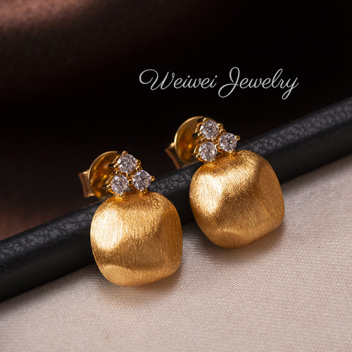 手工拉丝925银时尚圆珠耳钉