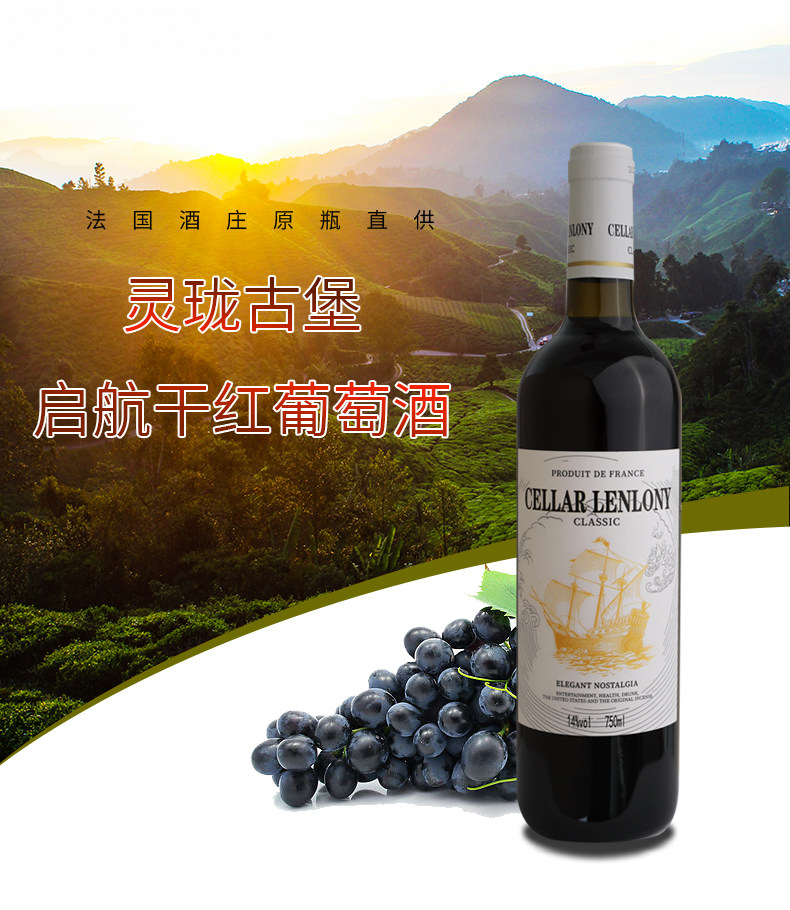 法国进口红酒葡萄酒灵珑古堡启航干红葡萄酒14%vol750ml*4瓶整箱