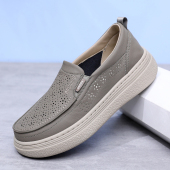 新款 布瑞京12501仿皮布镂空透气中老年爸爸鞋 商务宽松休闲夏季