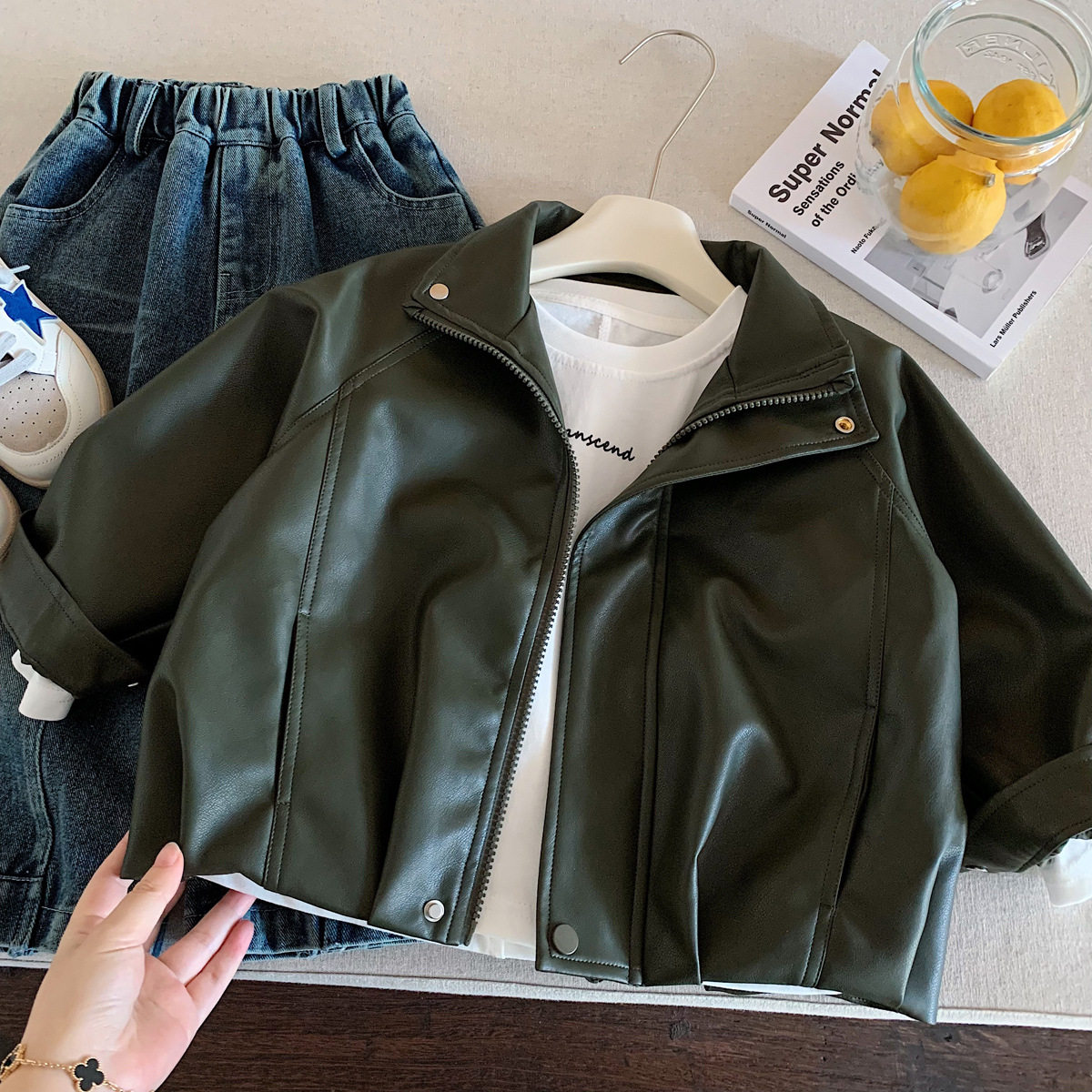 中小童酷帅皮衣男女童2026春秋宝宝夹克衫风衣韩版儿童机车服外套