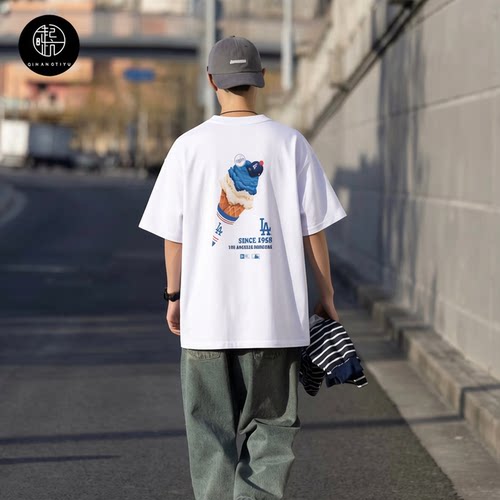 NEW ERA MLB道奇队男女冰淇淋徽标印花宽松圆领短袖T恤14179168