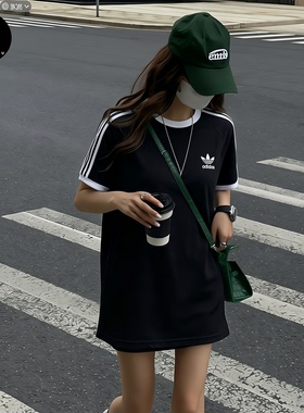 Adidas三叶草Jennie同款男女休闲运动圆领刺绣T恤短袖 黑色