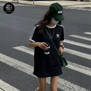 Adidas三叶草Jennie同款男女休闲运动圆领刺绣T恤短袖 黑色