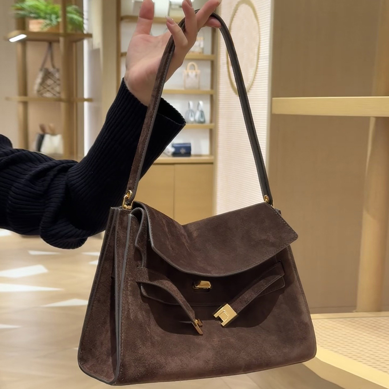 ins街拍博主款复古大气磨砂麂皮绒面手提包单肩包女包潮流2025新