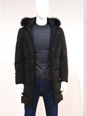 威鹏外穿拉链装饰加厚鹏2025冬季新款男黑色毛领中长羽绒服A64032