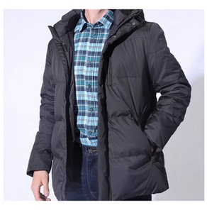 威鹏A64056冬季新款男装黑色连帽厚款羽绒服中长款商务休闲版外套