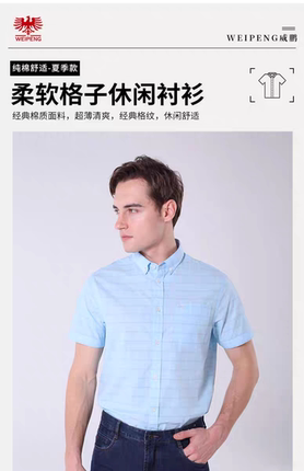 威鹏翻领条纹衬衣男提花商务休闲修身衬衫男100%棉2025新款C22071