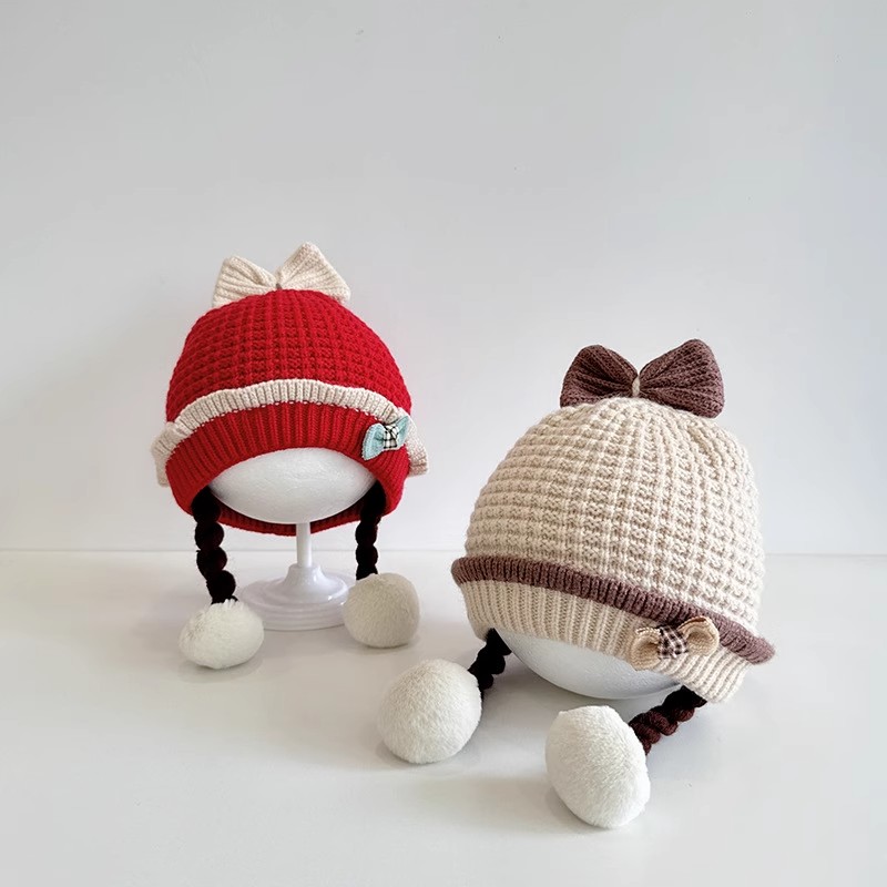 婴儿帽秋冬季甜美洋气针织辫子帽