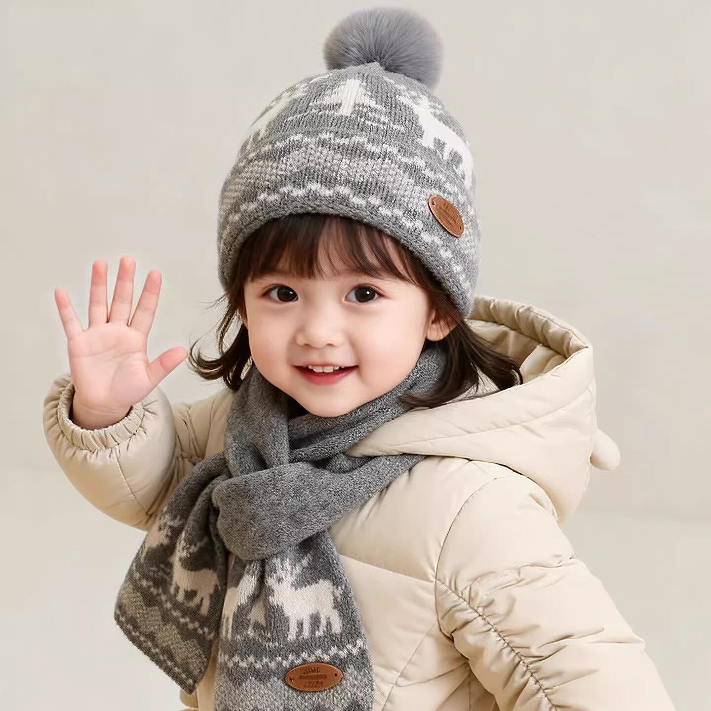 儿童帽围巾套装冬天毛线帽两件套