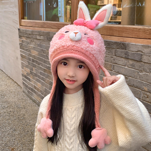 儿童帽子秋冬季护耳保暖男童女童卡通可爱超萌兔子宝宝冬天套头帽