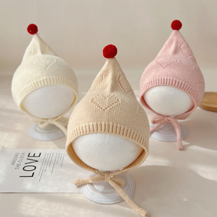 婴儿帽子秋冬可爱针织护耳帽宝宝冬季保暖毛线帽婴幼儿尖尖精灵帽
