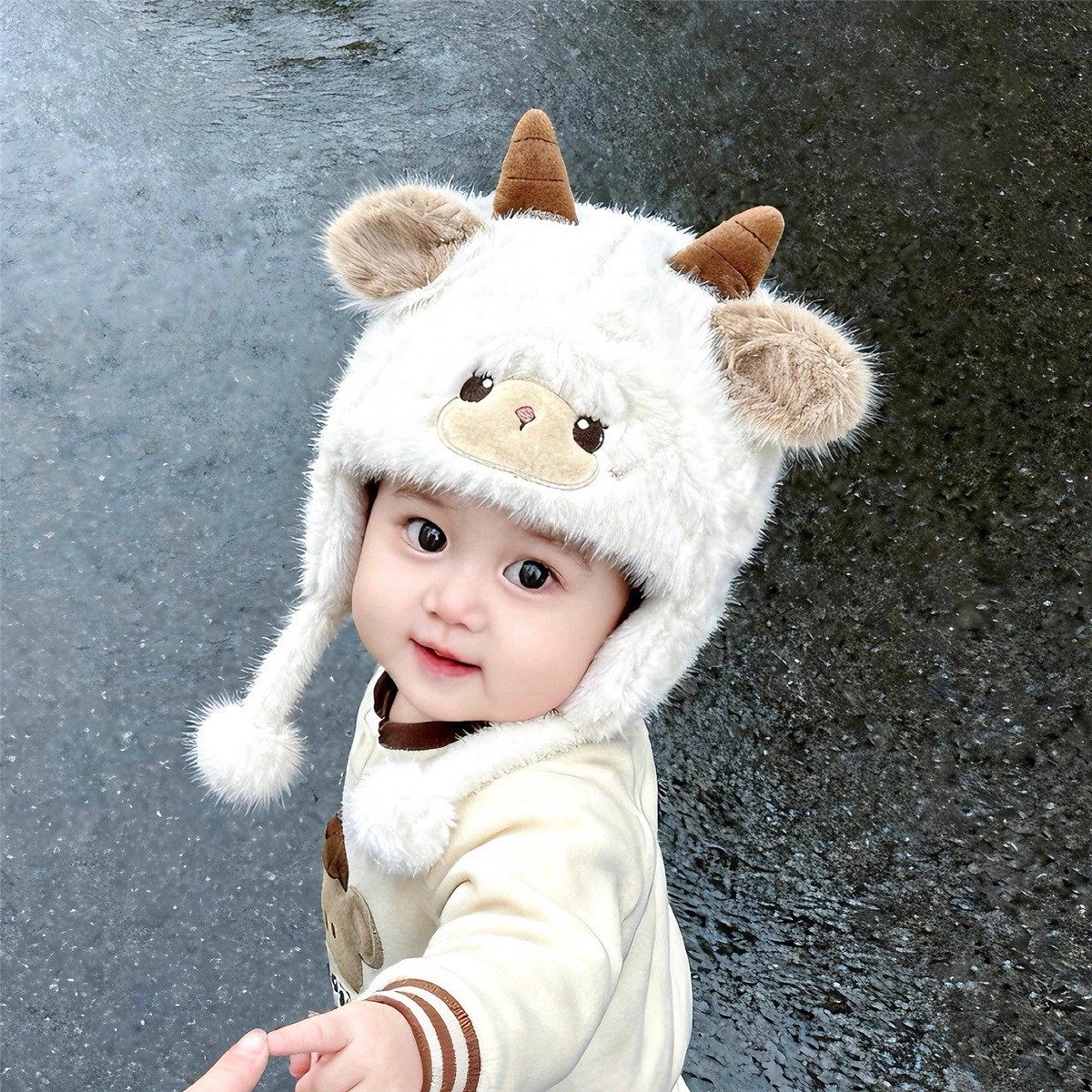 婴儿帽子秋冬加绒加厚保暖护耳帽