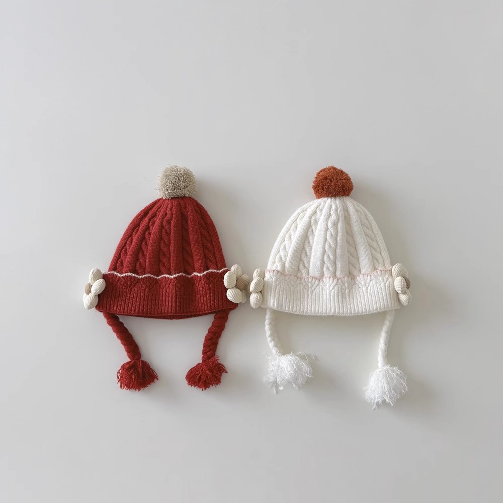 宝宝帽子秋冬季甜美洋气假发辫子公主护耳帽户外防风保暖婴儿帽韩