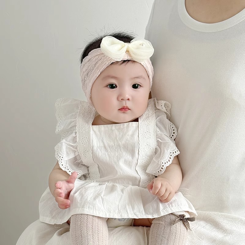 婴幼儿护囱门帽子夏季薄款纯棉小月龄发饰女宝宝甜美囟门新生发带