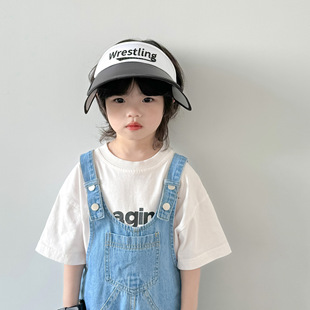 韩国同款 儿童抽拉帽檐发箍帽洋气字母拼色遮阳帽宝宝时尚 空顶帽