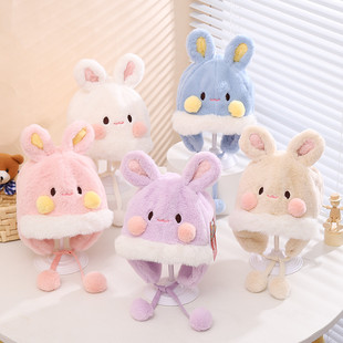 宝宝帽子秋冬季保暖可爱兔子男女童毛绒护耳帽冬天保暖女孩套头帽