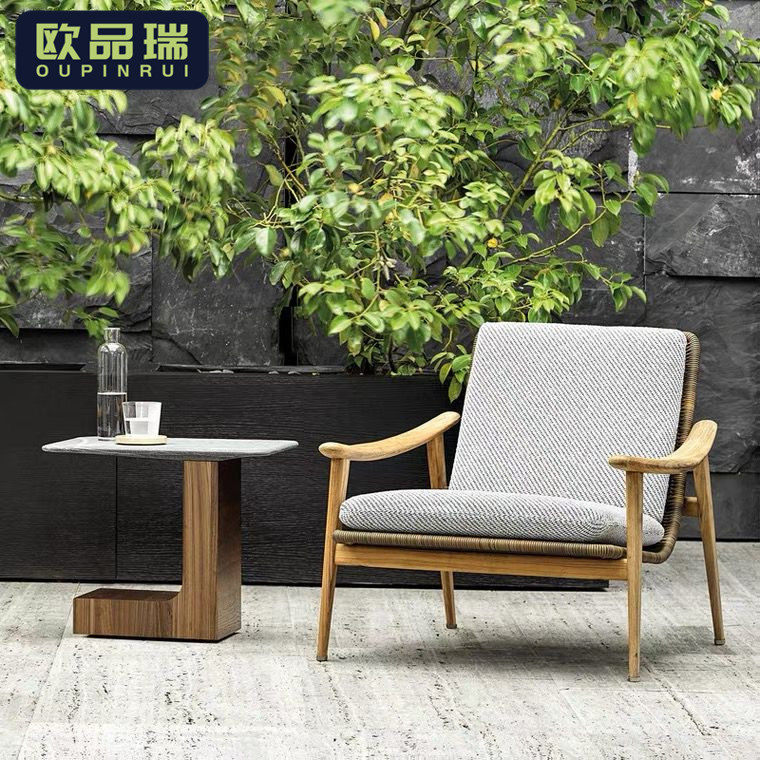 休闲 户外实木桌椅阳台庭院花园室外防水防晒藤编家俱茶几民宿沙