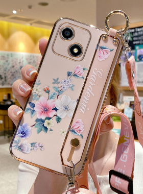 适用华为荣耀畅玩30手机壳VNE一AN00小清新花卉腕带VNEA保护硅胶套honor全包防摔玩畅305g斜跨挂绳个性夏日潮