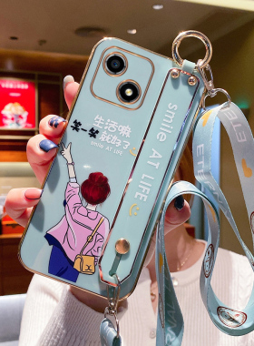 适用华为荣耀畅玩30手机壳VNE一AN00保护硅胶套直边背影女孩VNEA腕带斜跨挂绳honor全包防摔玩畅305g创意新款