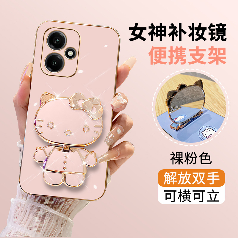 xit适用荣耀400手机壳荣耀400pro卡通支架补妆镜硅胶套纯色简约男女款DNN-AN00全包边DNP-AN00高颜值防摔软壳