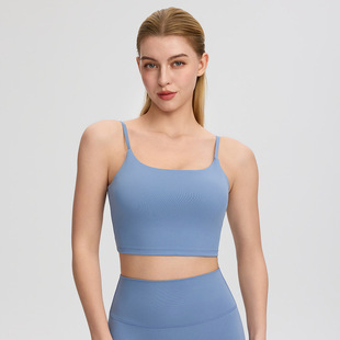 LL裸感运动瑜伽背心深U美背女带胸垫透气速干运动内衣