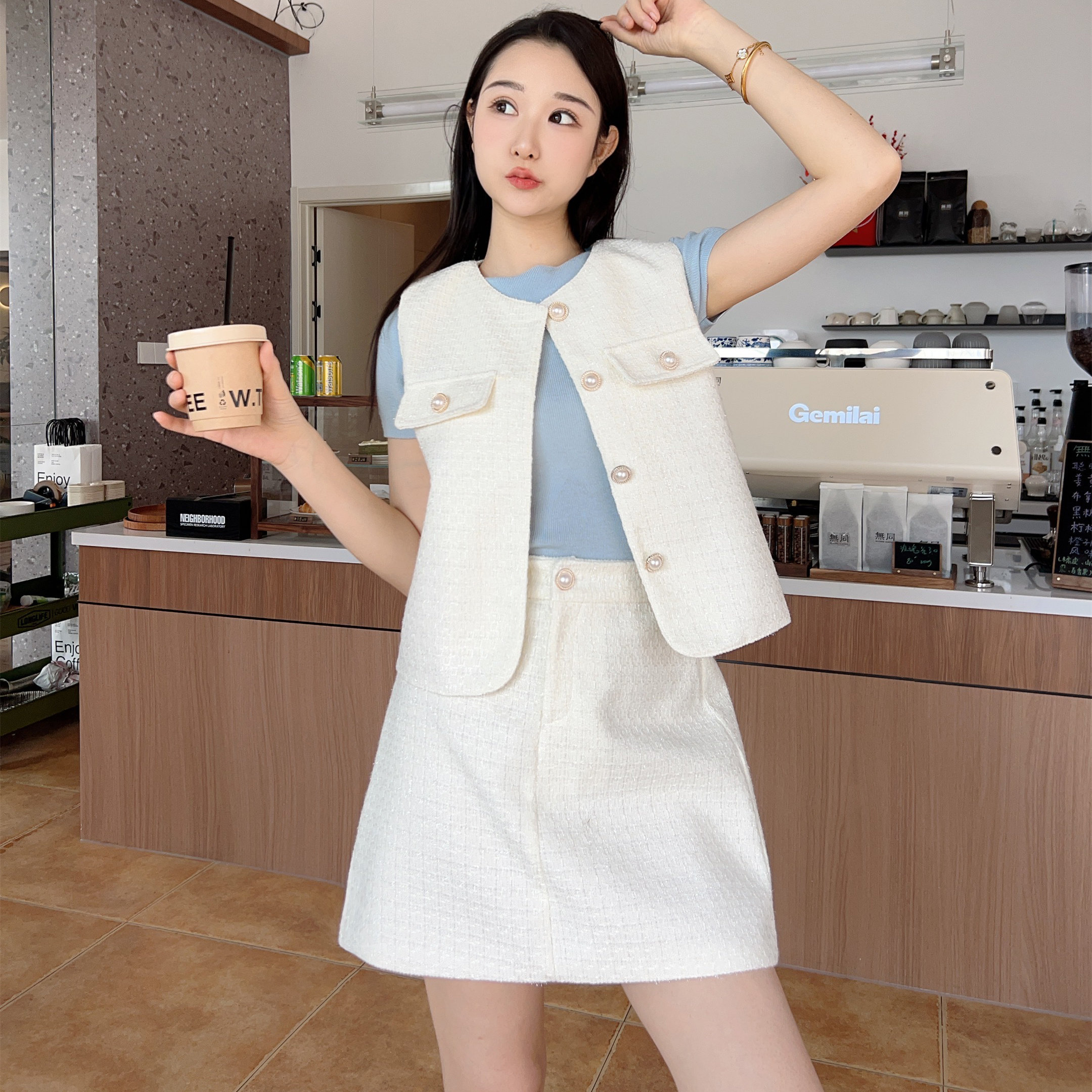 小香风马夹短裙套装女2025新款夏季气质休闲马甲上衣半身裙两件套