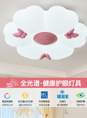 全光谱护眼卡通可爱儿童房吸顶灯奶油风粉色花朵造型LED卧室灯具