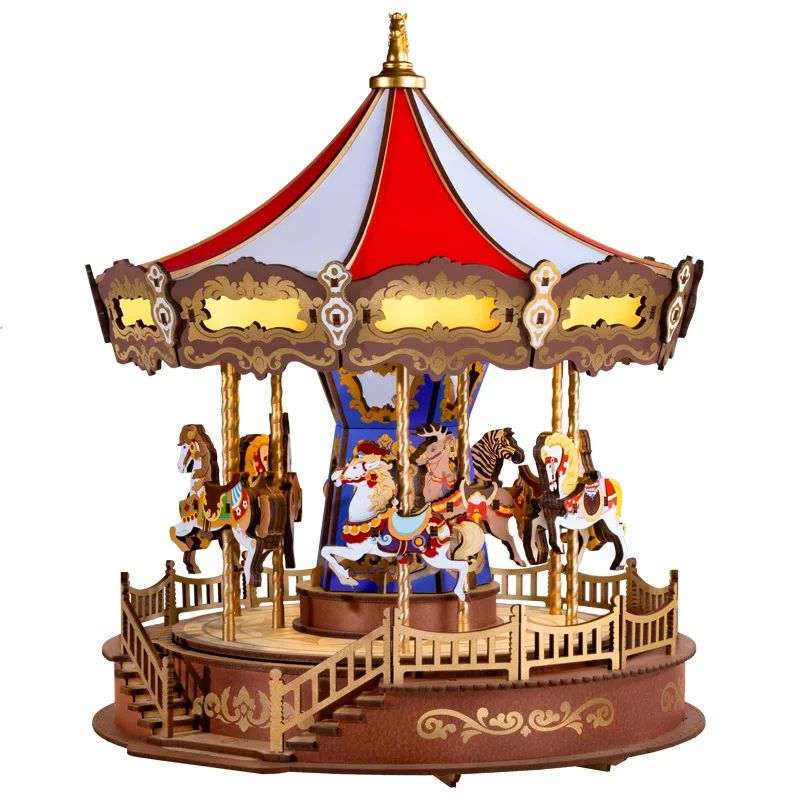 Rolife Classic Carousel Music Boxes Easy Assemble 3D Wooden