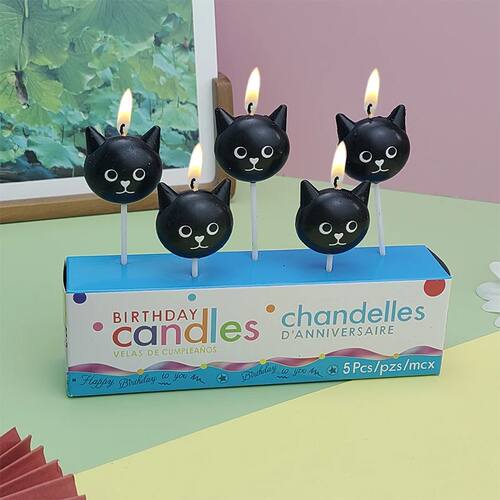 Black Cat Happy Birthday Cake Candles Cartoon Cute Children'