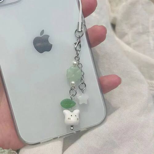 Handmade four leaf clover beaded phone charm y2k cute cat ke