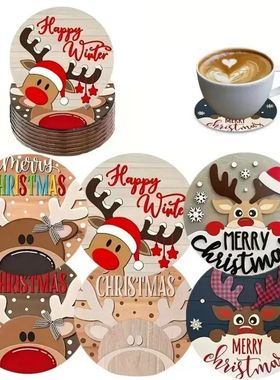 A charming 6-piece set of wooden Christmas coasters, suitabl