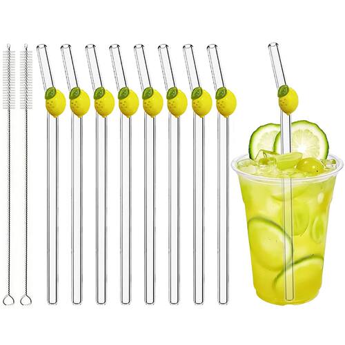 200*8mm Drinking Straw Set with Brush 2/4/6/8pcs Lemon Glass