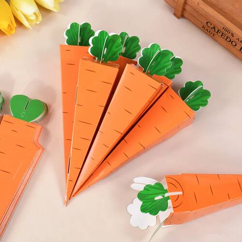 12pcs Easter Carrot Paper Candy Box Bunny Rabbit Cookie Snac