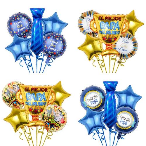 5pc Large Best Dad Trophy Foil Balloons Spanish Father's Day
