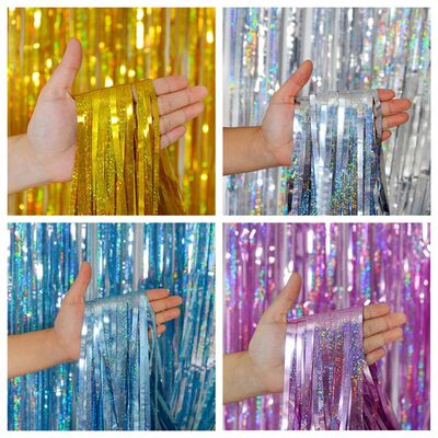 4/2/1Pack Gold Foil Curtain Fringe Pink For Backdrop Party B