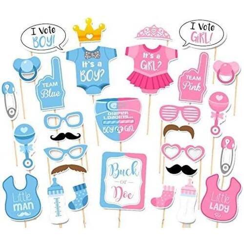 30PCS Baby Shower Gender Reveal Party Boy or Girl Photo Boot