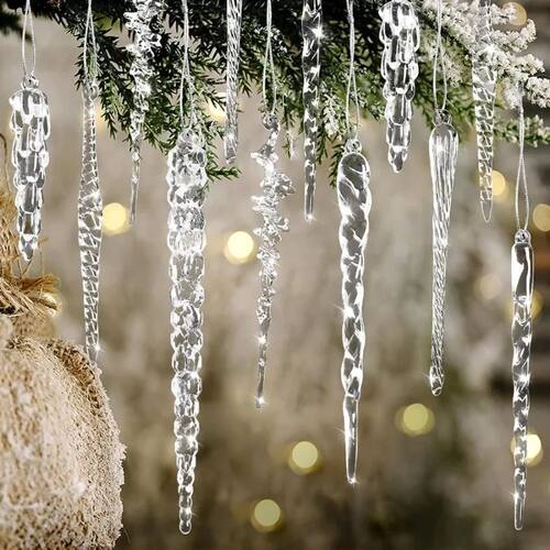 20 Pcs Clear Acrylic Christmas Icicle Ornaments Crystal Hang