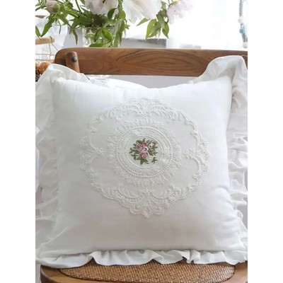 BUYNOW Flower Embroidered Lace Pillowcase Idyllic  Living Ro