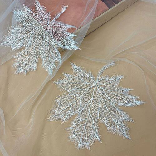 5Pcs Maple Leaves White Fish Line Patch Embroidered Repair F