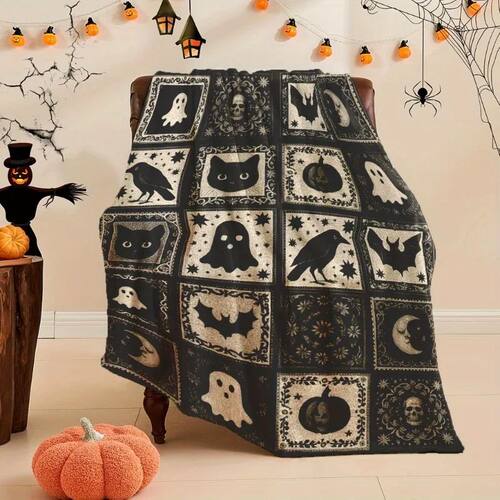 1 piece of soft flannel Halloween patchwork blanket - black